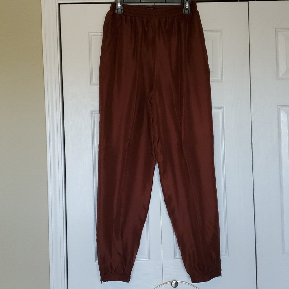 River edge Brown silk high rise joggers medium euc
